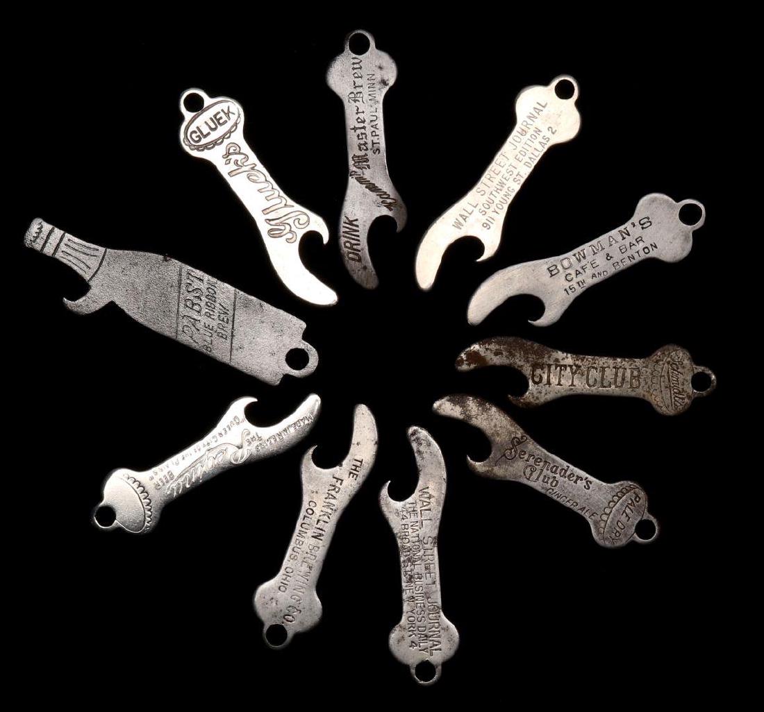 TEN VINTAGE BEER AND ALE ADVERTISING BOTTLE OPENER: Measure an average of 3 inches each. We happily provide seamless in-house packing and shipping services on nearly everything we sell.