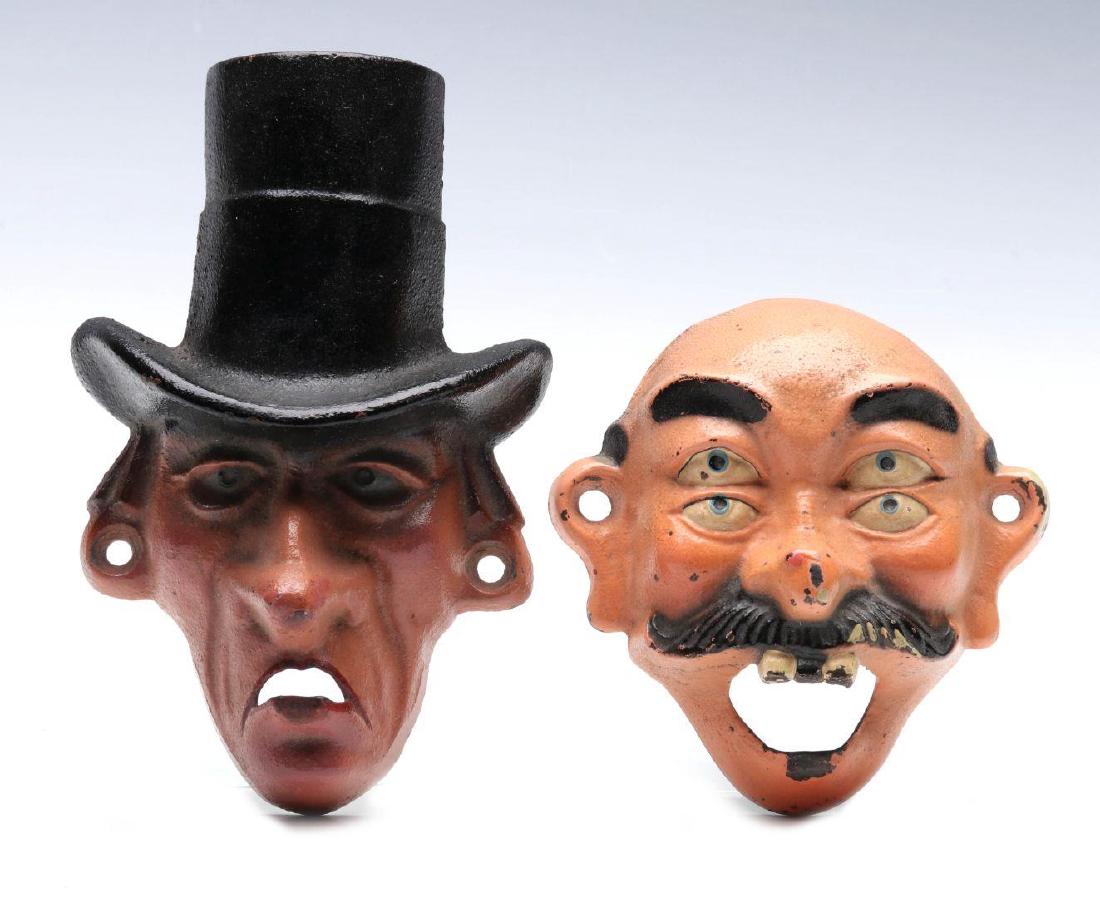 TWO GOOD ENAMELED IRON WALL MOUNT BOTTLE OPENERS (1 of 5)