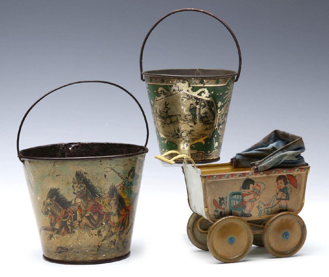 VICTORIAN SAND PAILS AND OTHER ANTIQUE TIN LITHO (1 of 4)