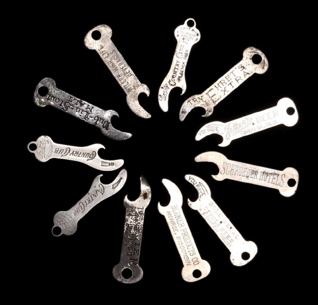 ELEVEN VINTAGE BEER ADVERTISING BOTTLE OPENERS: Approximately 2.75 inches each. We happily provide seamless in-house packing and shipping services on nearly everything we sell.
