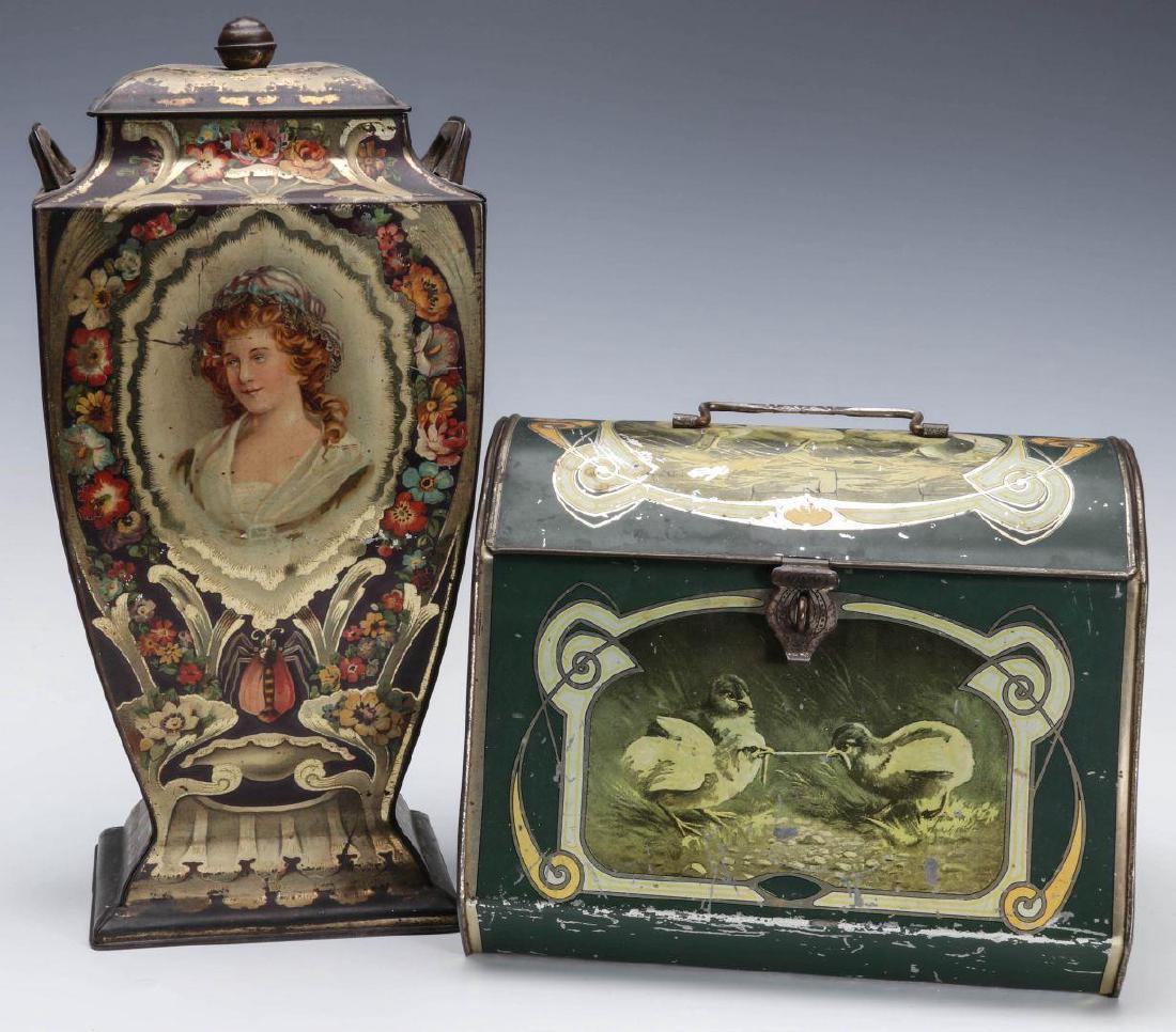 TWO VICTORIAN TIN LITHO CONTAINERS CIRCA 1900 (1 of 9)