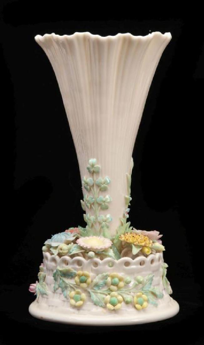 GREEN MARK IRISH BELLEEK VASE WITH APPLIED FLOWERS (1 of 10)
