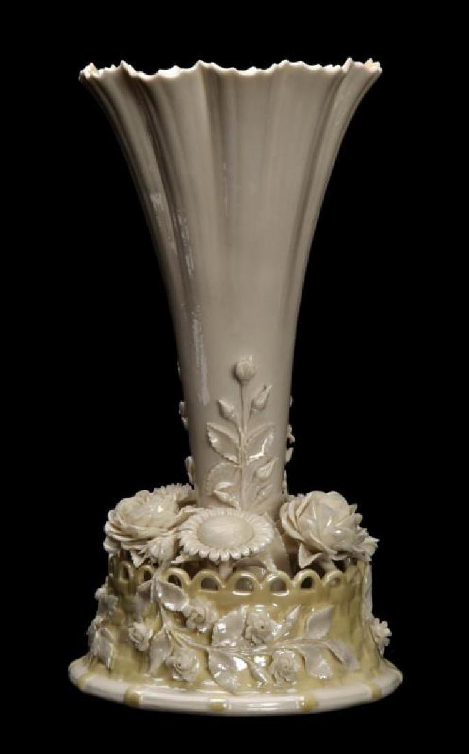 BLACK MARK IRISH BELEEK VASE WITH APPLIED FLOWERS (1 of 8)