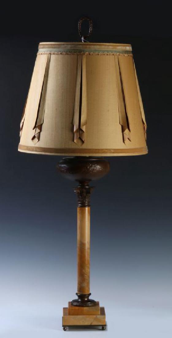 A FINE CONVERTED 19TH C. BRONZE AND MARBLE TABLE LAMP (1 of 9)