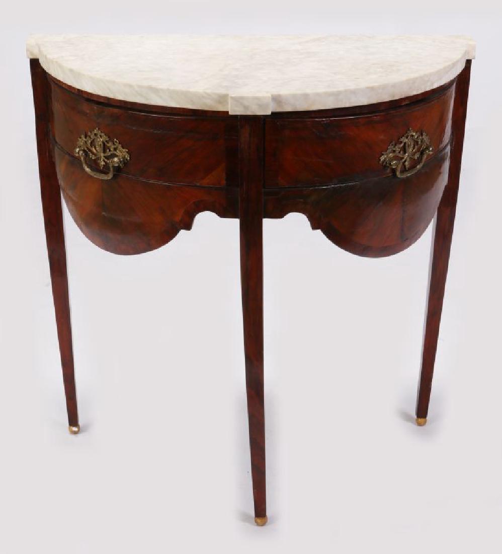 AN 18TH C. FRENCH TWO DRAWER DEMI-LUNE CONSOLE (1 of 7)