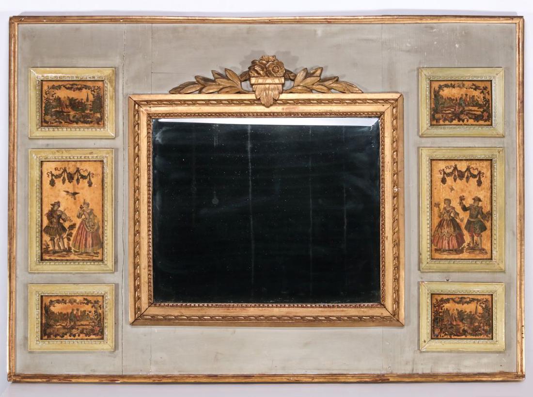A VERY GOOD EARLY 19TH C. FRENCH PAINTED MIRROR (1 of 9)