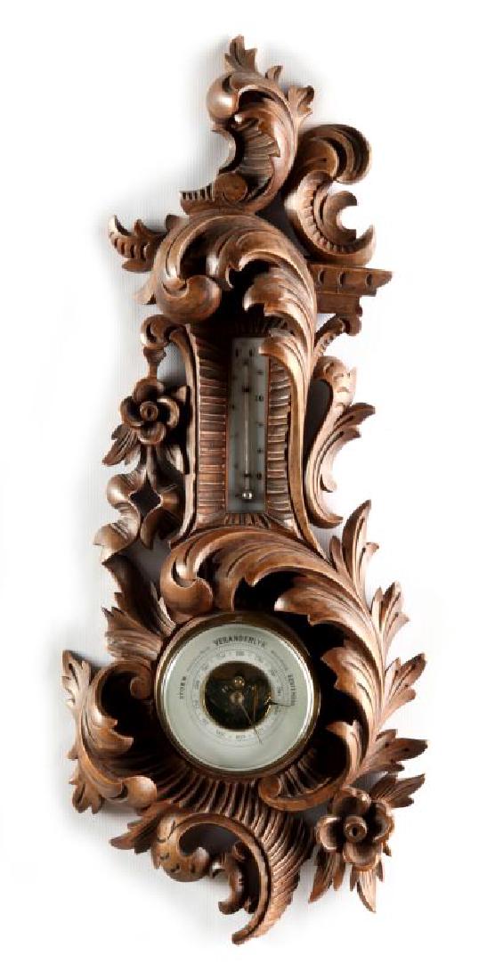 A HIGHLY CARVED 19TH C. THERMOMETER BAROMETER (1 of 6)