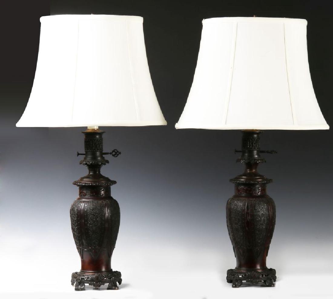19TH C. FLUID LAMPS IN THE FORM OF CHINESE BRONZE (1 of 10)