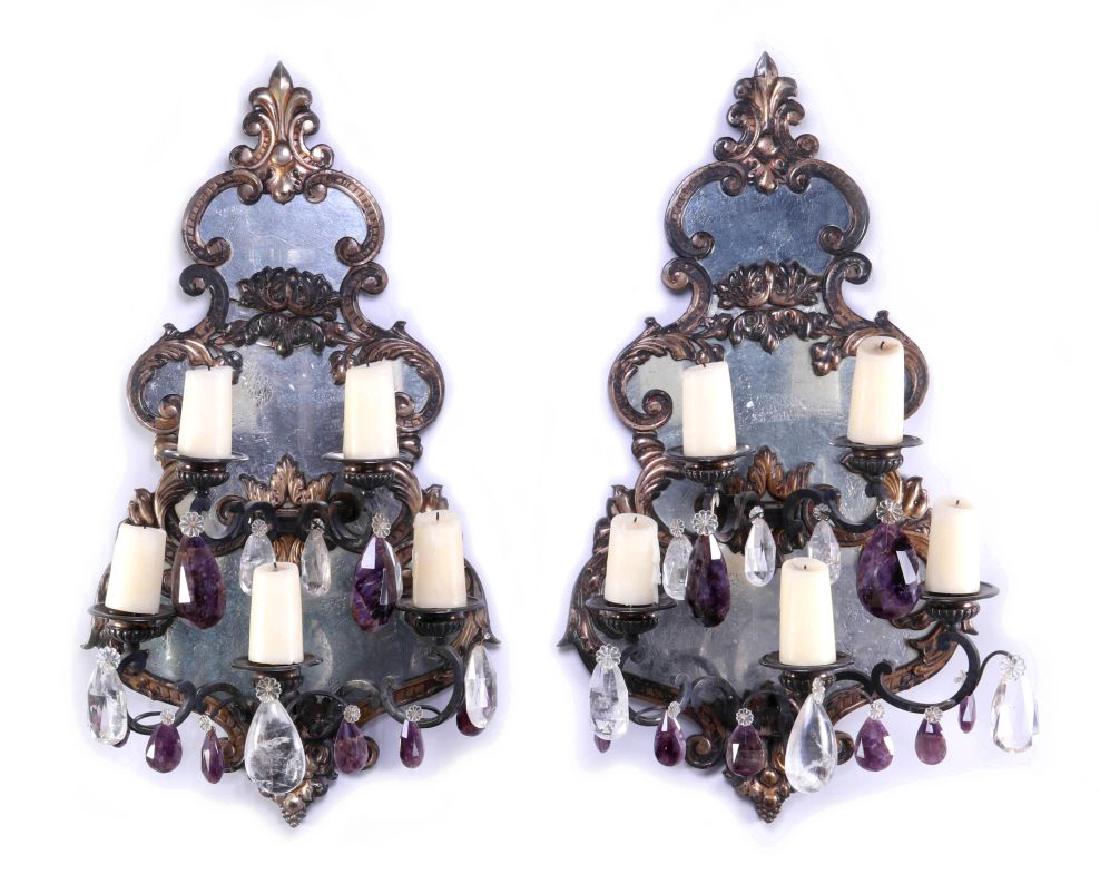 EXCEPTIONAL MIRRORED GIRANDOLE WALL SCONCE PAIR (1 of 12)