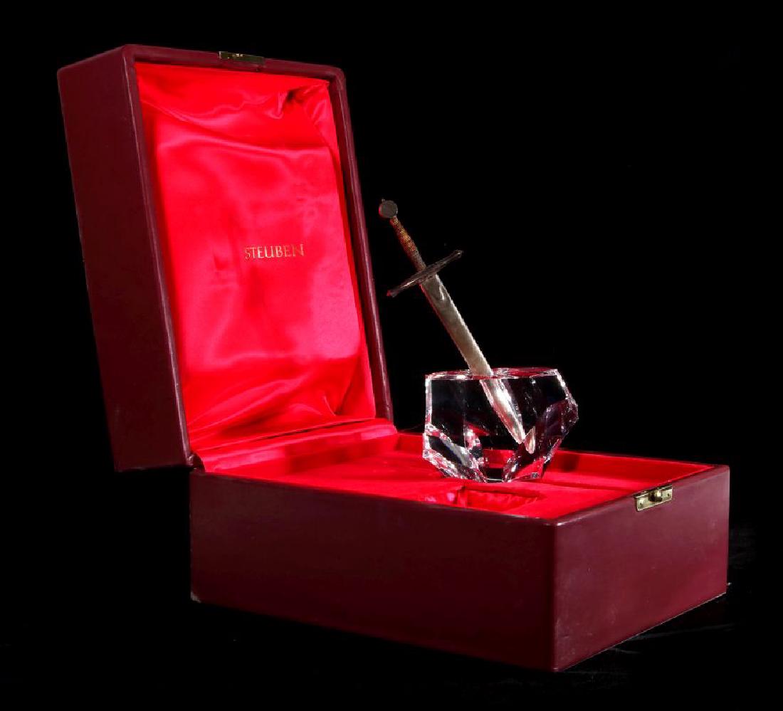 STEUBEN EXCALIBUR PAPERWEIGHT WITH STERLING SWORD (1 of 11)