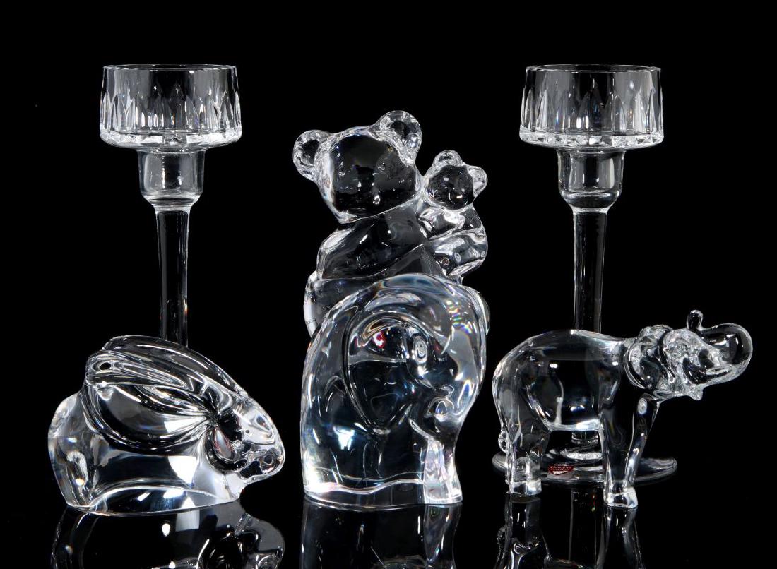A COLLECTION OF ORREFORS CRYSTAL DECOR: Items as shown, etched signatures under the bases, some retain their foil stickers. Sizes range from 2.75 x 4.5 inches to 7.5 x 3.75 inches. We happily provide seamless in-house packing and shipping s