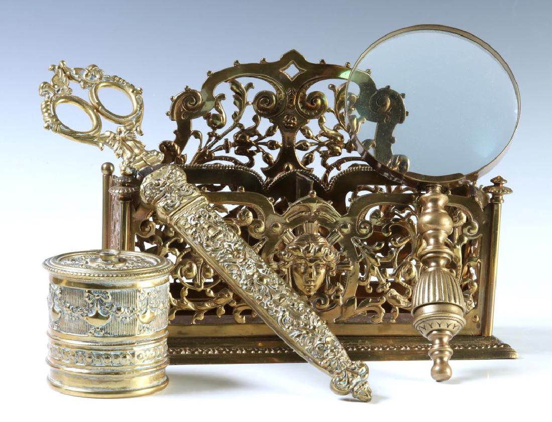 A COLLECTION OF ORNATE BRASS VICTORIAN DESK ITEMS (1 of 8)
