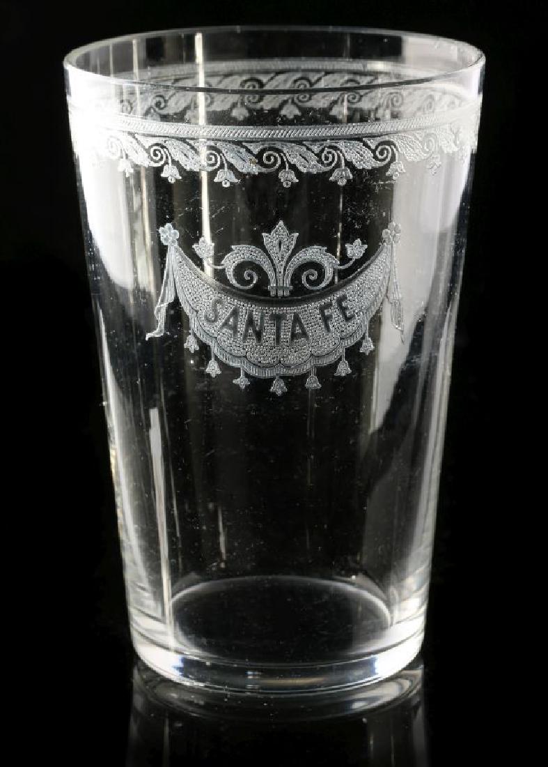 A SCARCE SANTA FE RR ETCHED DRAPE GLASS TUMBLER (1 of 7)