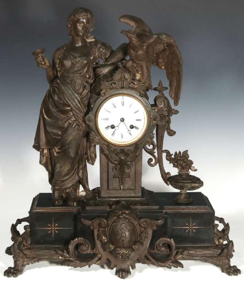 A 19TH CENTURY FRENCH FIGURAL SPELTER MANTEL CLOCK (1 of 10)