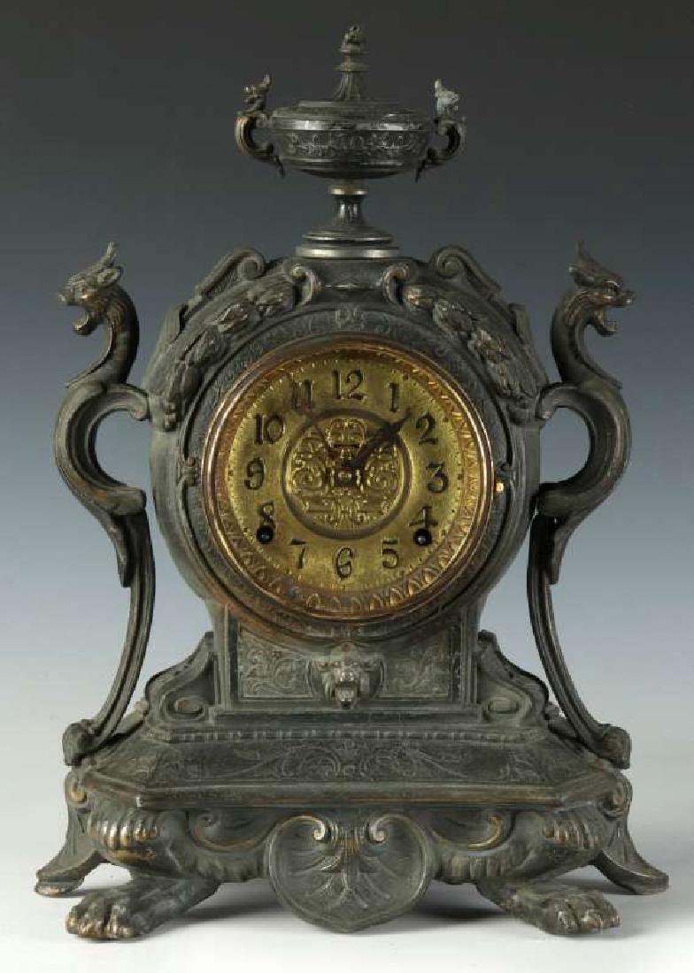 A CIRCA 1890 AMERICAN SPELTER CLOCK WITH GRIFFONS (1 of 9)