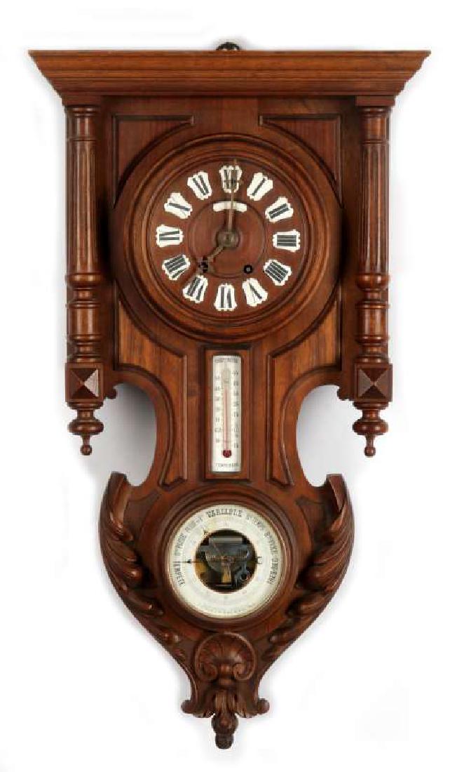A 19TH C. FRENCH WALNUT WALL CLOCK AND BAROMETER (1 of 10)