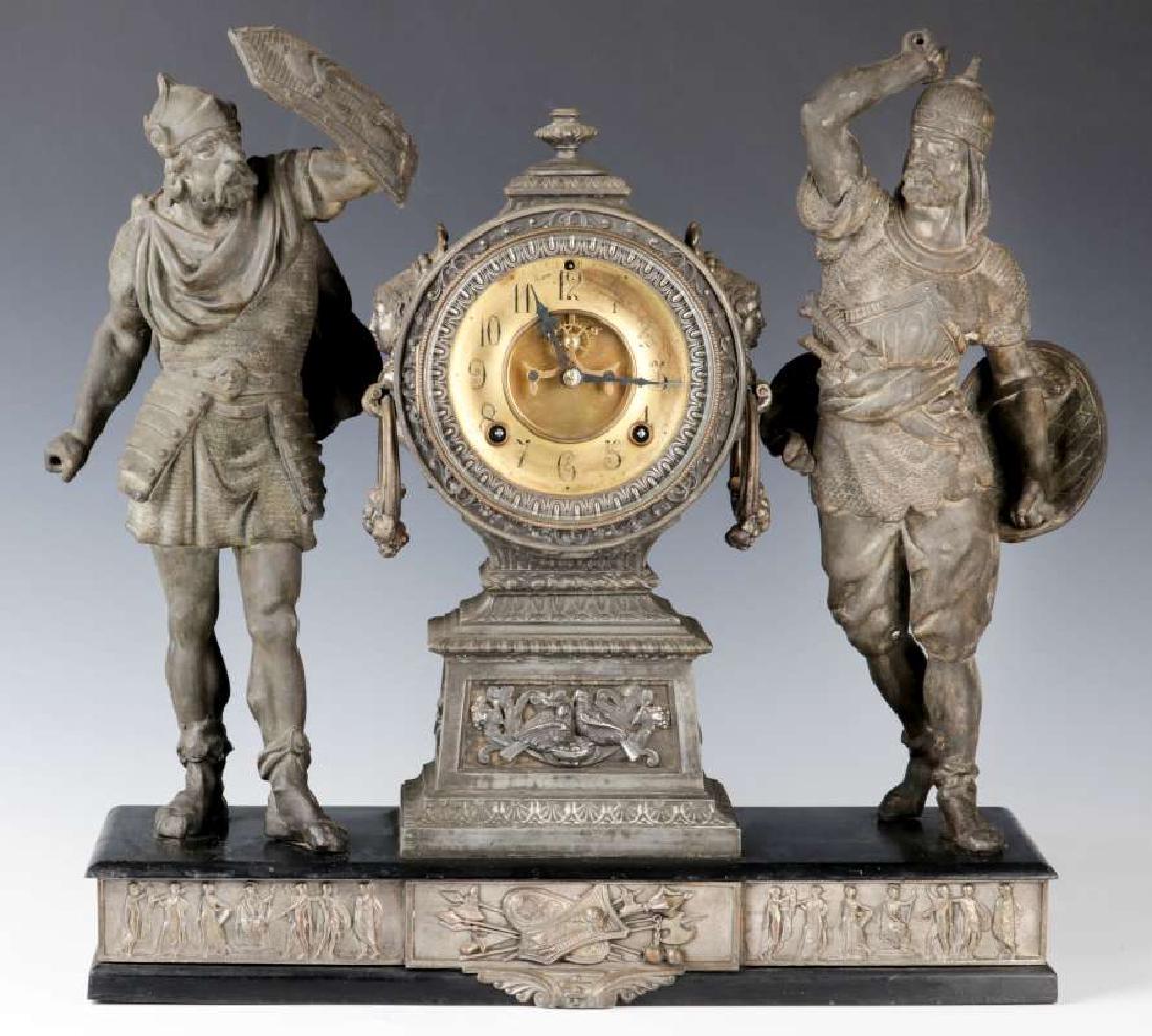 AN ANSONIA 'COMBATANTS' DOUBLE STATUE CLOCK (1 of 12)