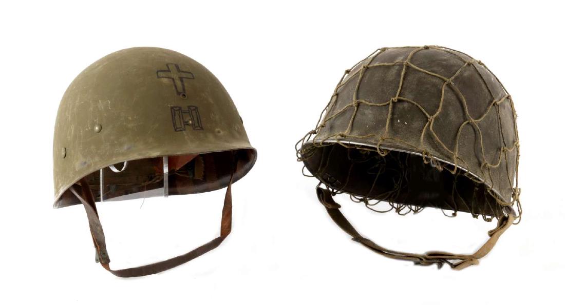 A WWII US ARMY M1 HELMET WITH LINER AND NETTING (1 of 7)