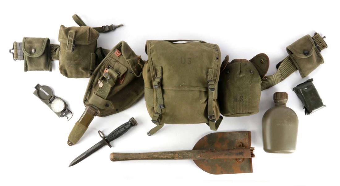 VN ERA WEB BELT, SHOVEL, CANTEEN, BAYONET, POUCHES (1 of 7)