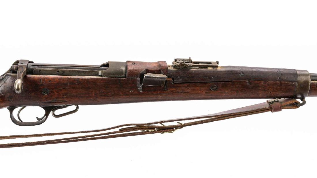 CANADIAN ROSS RIFLE M1905 STRAIGHT PULL BOLT: No serial number found on metal parts-number 17639 on the stock along with mil. proof marks, receiver has a complete but not functional, odd Ross cartridge, possibly .276 caliber? An original M1905 ba