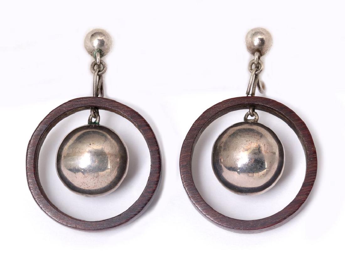 WILLIAM SPRATLING STERLING AND TEAK EARRINGS (1 of 4)
