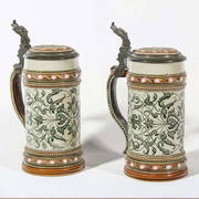 TWO MATCHING METTLACH MOSAIC 1/2 LITER STEINS (1 of 11)