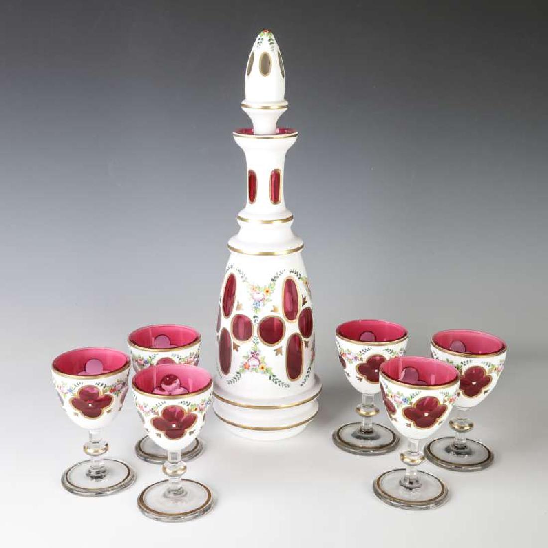A MID 20TH C BOHEMIAN OVERLAID DECANTER AND WINES (1 of 10)