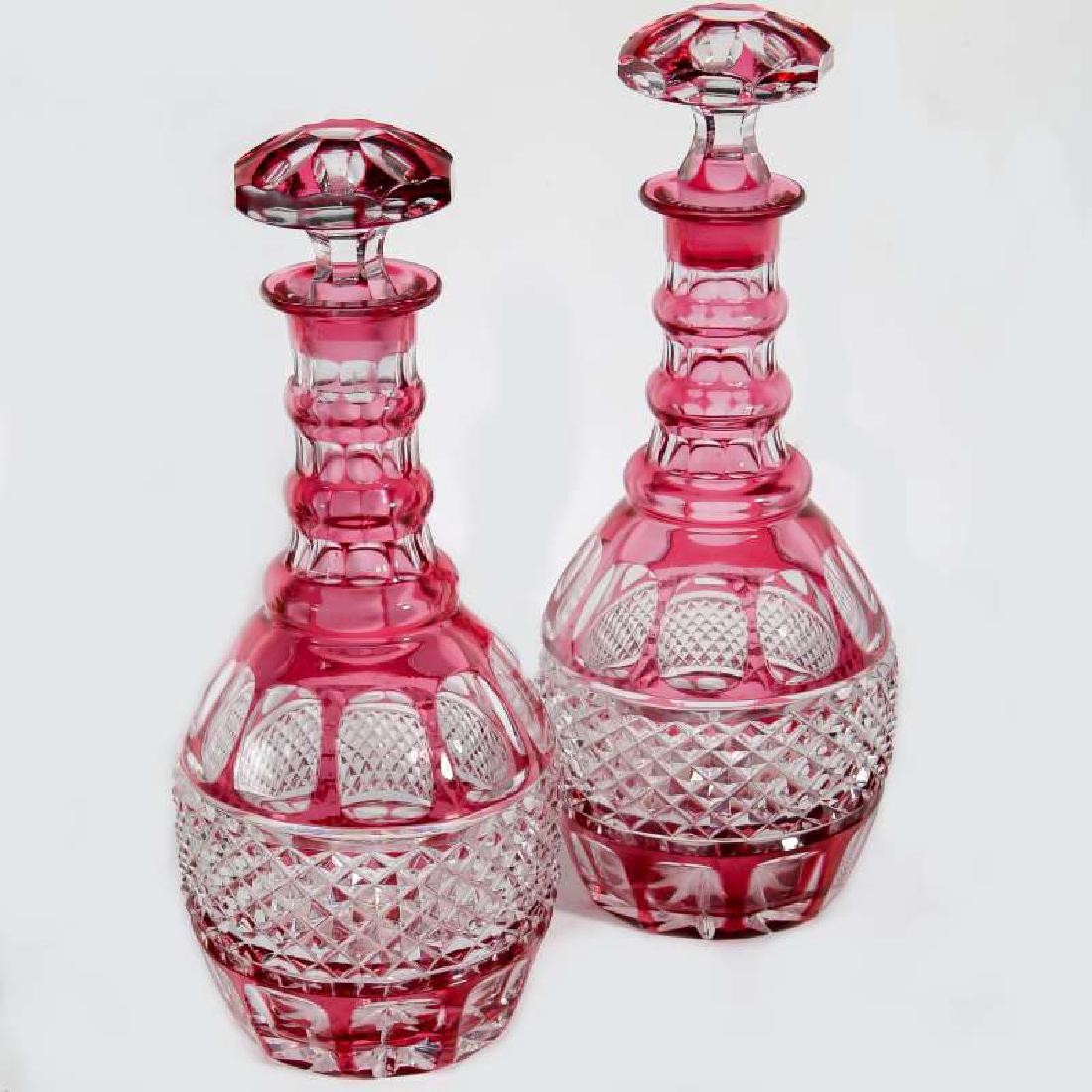 BOHEMIAN CRANBERRY CUT TO CLEAR DECANTER PAIR (1 of 10)