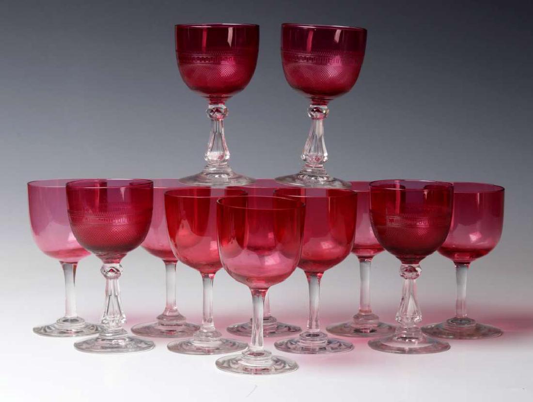 TWELVE VARIOUS ANTIQUE CRANBERRY GLASS WINES (1 of 7)