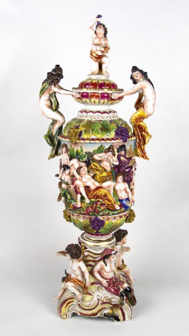 A 24-INCH CAPO DI MONTE TYPE COVERED VASE AS FOUND (1 of 14)