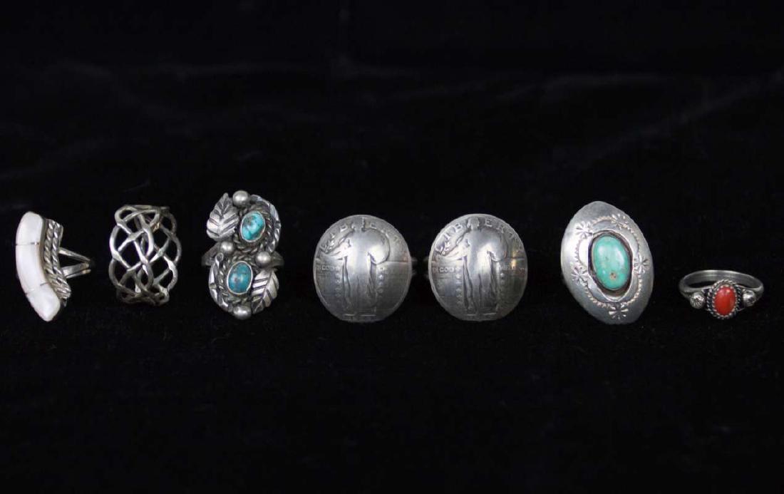 SEVEN STERLING AND COIN SILVER RINGS (1 of 4)