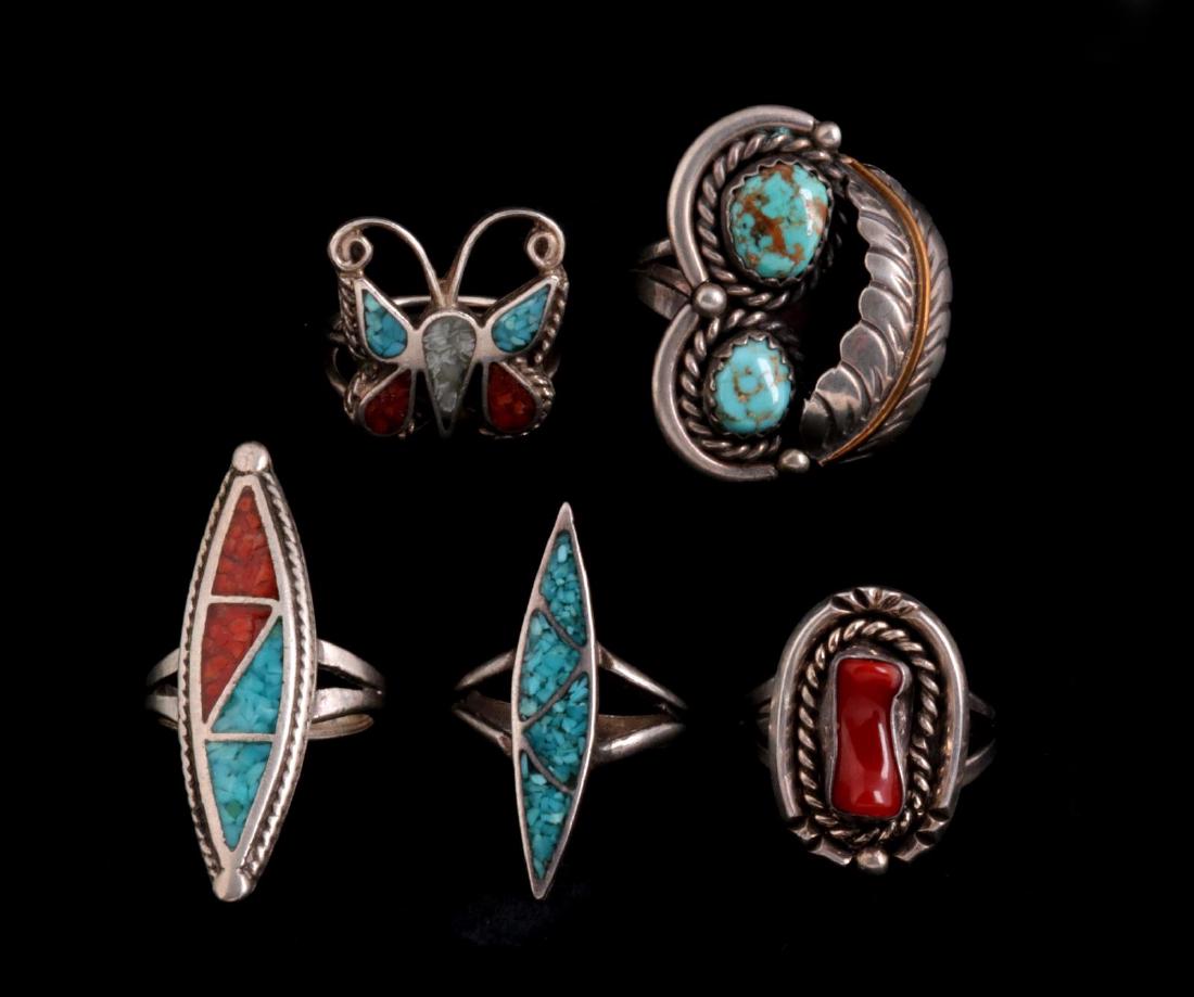 FIVE NAVAJO AND ZUNI STERLING RINGS (1 of 8)