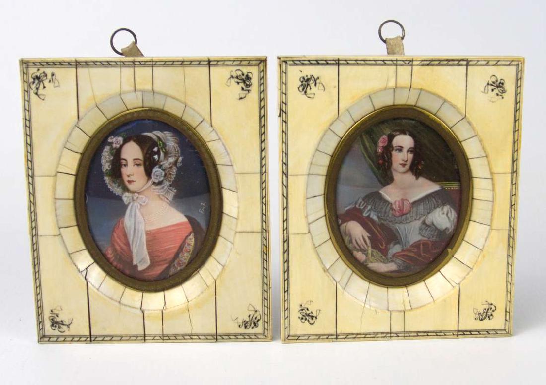 TWO MINIATURE PAINTINGS OF LADIES IN 1930S GARB (1 of 4)