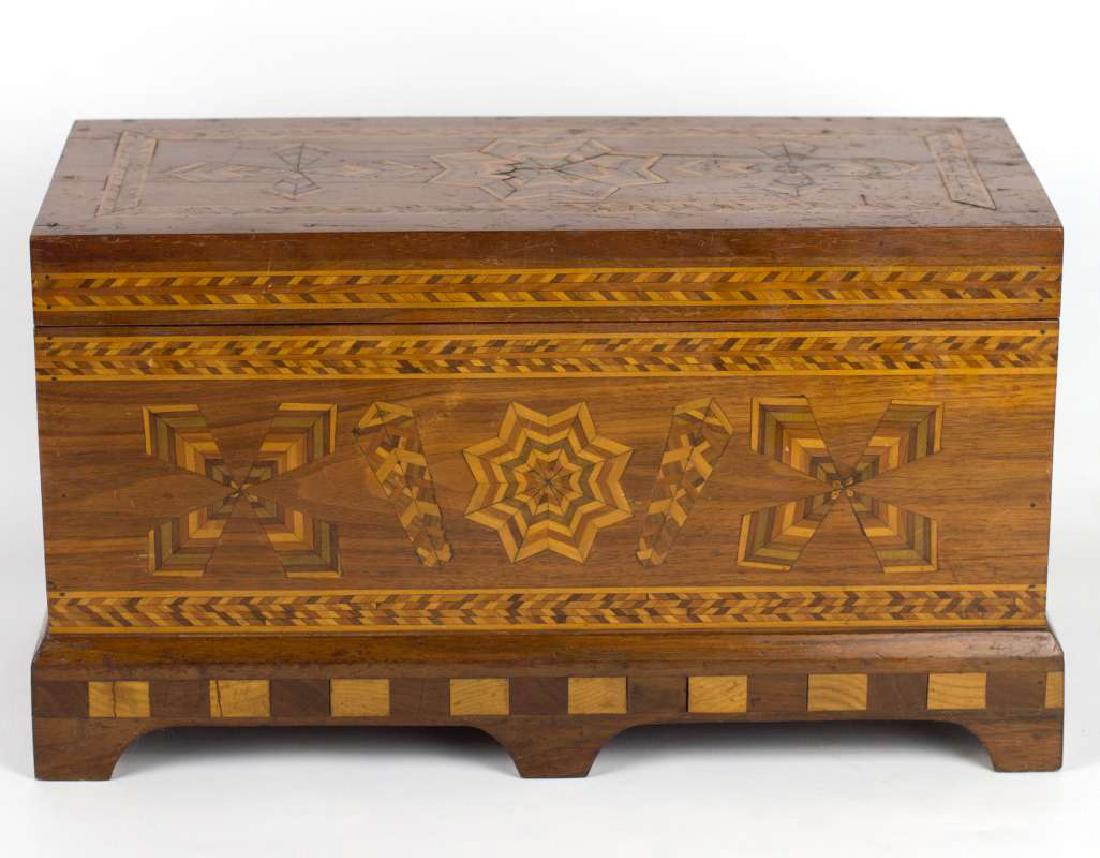 A CIRCA 1900 AMERICAN FOLK ART MARQUETRY BOX (1 of 9)
