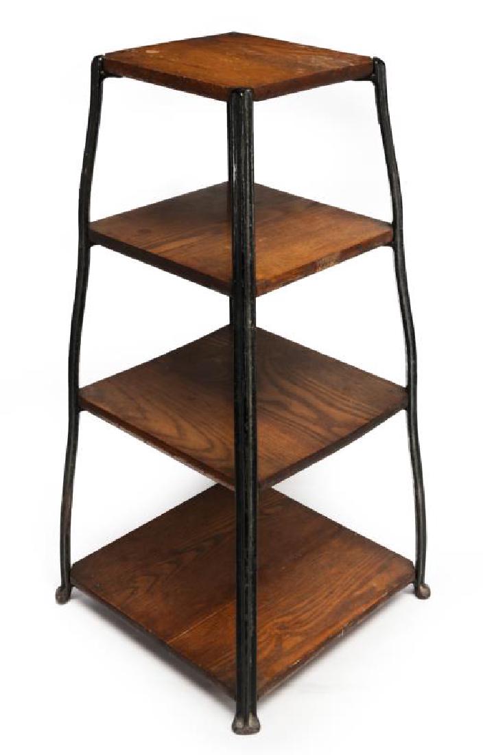 A SMALL PYRAMIDAL FORM ASH & IRON FOUR TIER STAND (1 of 9)