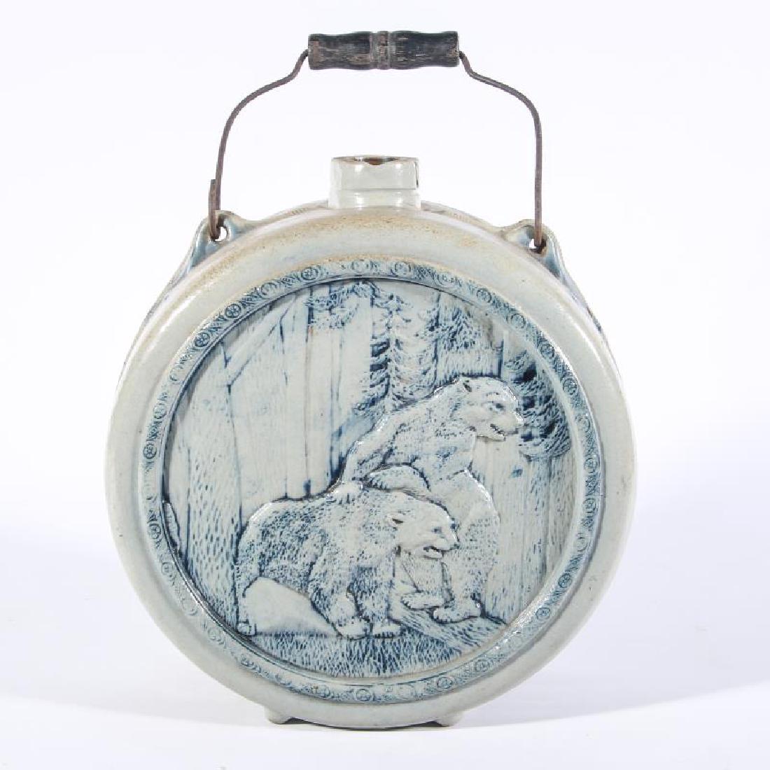 A WHITE'S UTICA STONEWARE CANTEEN WITH BEARS (1 of 9)
