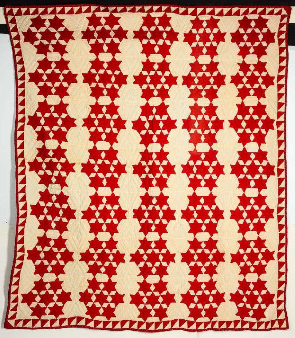 AN ANTIQUE RED AND WHITE STAR QUILT (1 of 9)