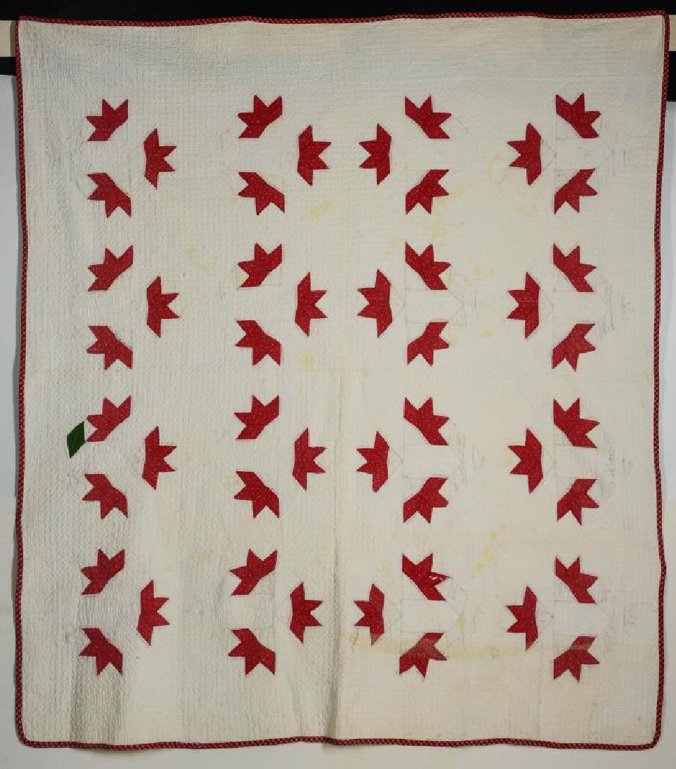 AN UNUSUAL ANTIQUE RED AND WHITE QUILT (1 of 10)