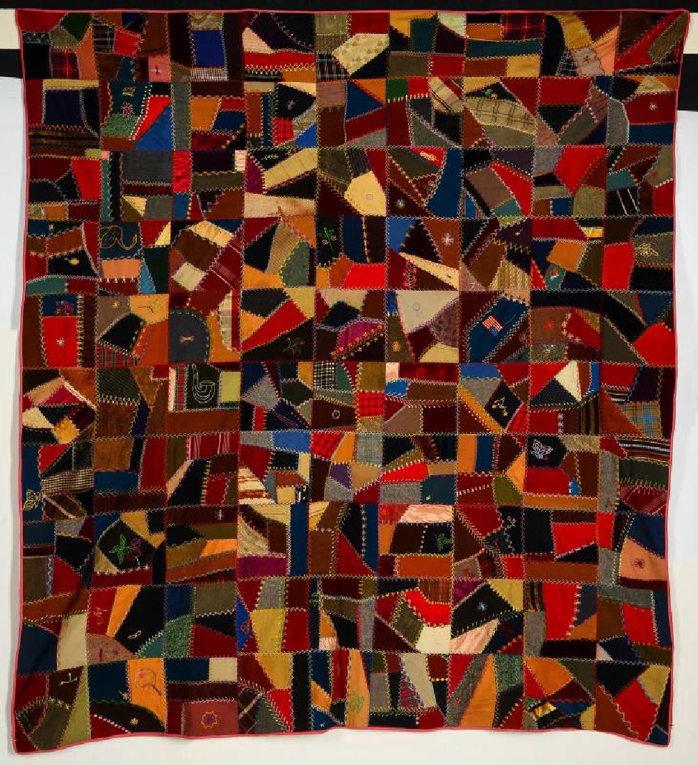 AN ANTIQUE CRAZY QUILT DATED 1906 (1 of 7)