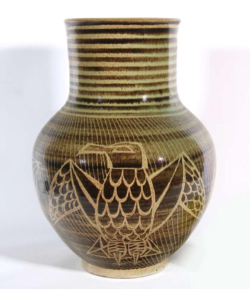 AARON BOHROD AND F. CARLTON BALL STONEWARE VASE: Aaron Bohrod (1907-1997) and F. Carlton Ball (1911- 1992) collaborated on pottery design and decoration projects at the University of Wisconsin and at the Southern Illinois University at Carbondale th