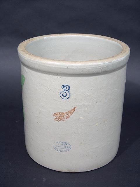REDWING 3 GALLON STONEWARE CROCK: Circa 1906, this Redwing crock measures just under 11" tall and has a diameter of 10 7/8" across. Bears the Red Wing mark and "Red Wing Union Stoneware Co. Red Wing, Minn." with the number 3 There's a