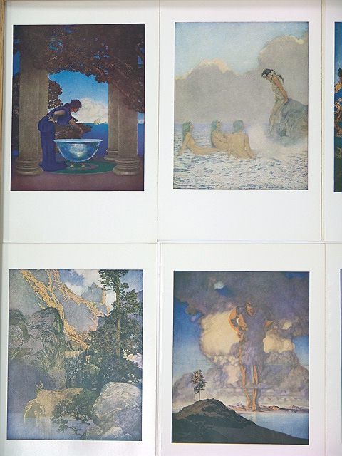 27 MAXFIELD PARRISH: THE GOLDEN AGE & TANGLEWOOD: Set of 8 original Maxfield Parrish color illustrations from the 1938 book "A Wonder Book Of Tanglewood Tales" by Nathaniel Hawthorne. Each page measures 9 1/4" tall by 6" wide with the image measuring