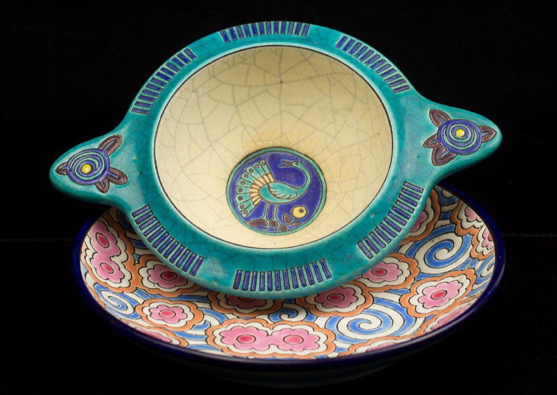 TWO LONGWY FRENCH ART DECO POTTERY OBJECTS (1 of 7)