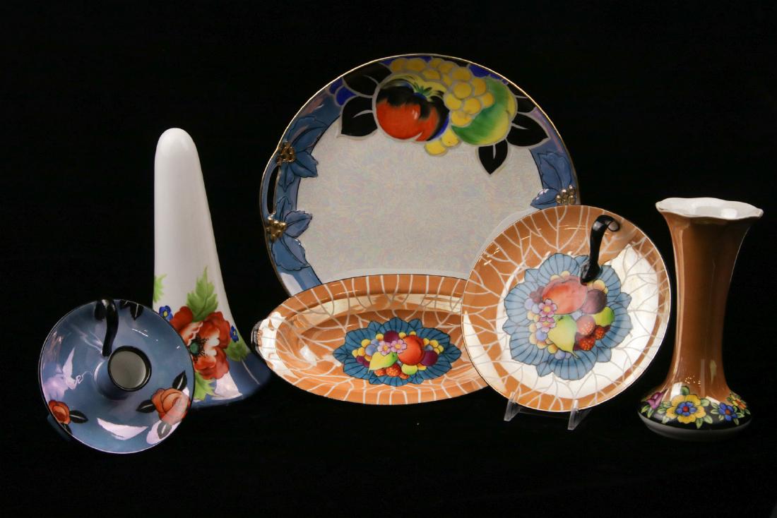 A COLLECTION OF NORITAKE ART DECO CERAMICS: Art Deco lustre wares signed underneath. 2.5 inches x 4,5 inches to 9.75 inches x 9.5 inches We happily provide seamless in-house packing and shipping services on nearly everything we sell.