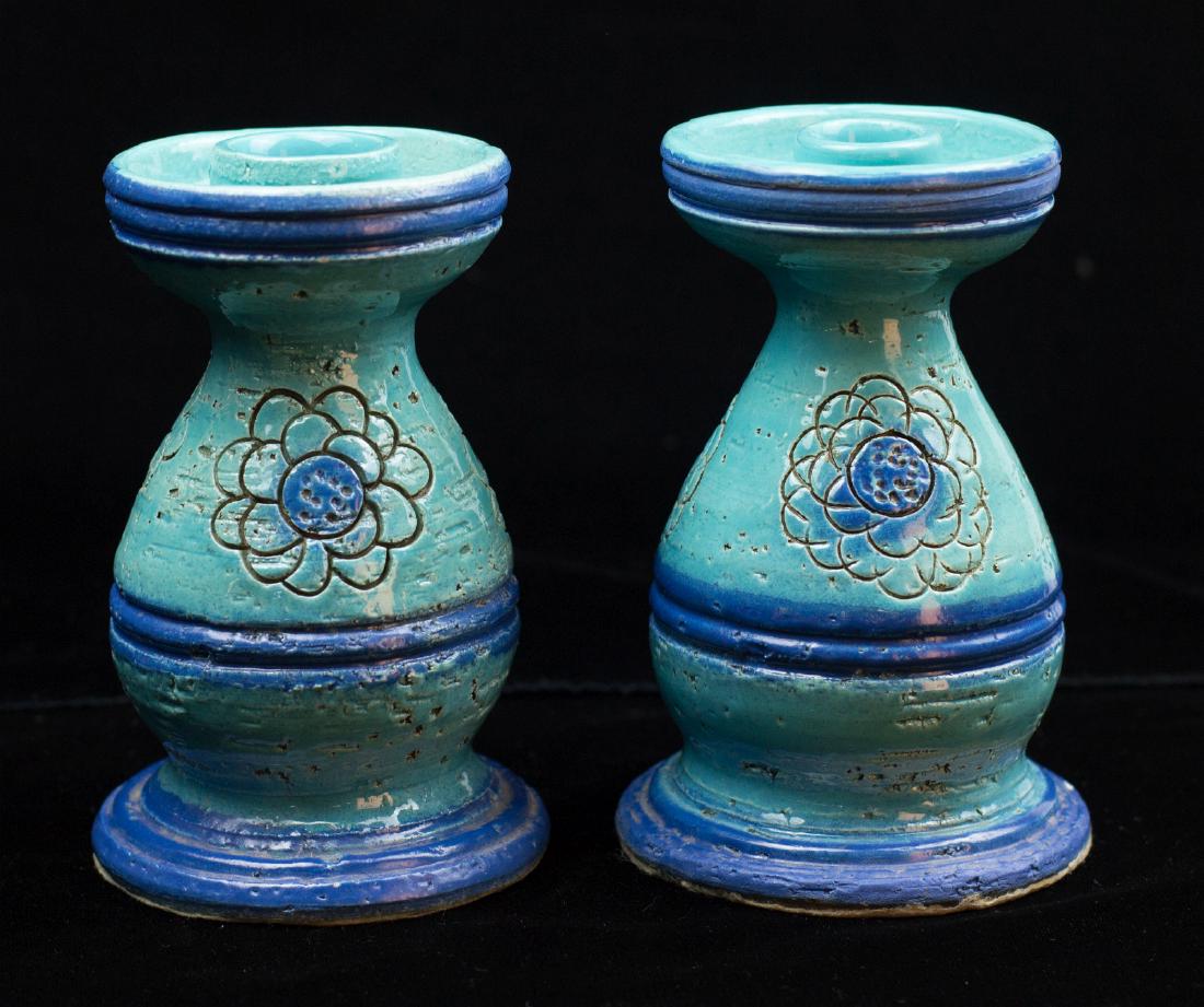 A PAIR VINTAGE ITALIAN ART POTTERY CANDLESTICKS (1 of 6)