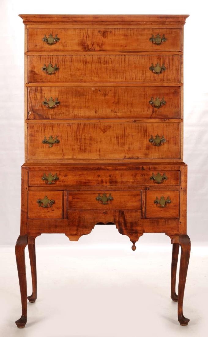 AN EARLY 19TH CENTURY AMERICAN TIGER MAPLE HIGHBOY (1 of 9)