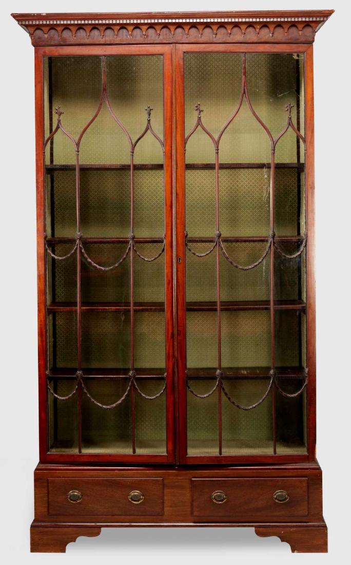 A 19TH CENTURY GOTHIC STYLE TWO DOOR BOOKCASE (1 of 10)