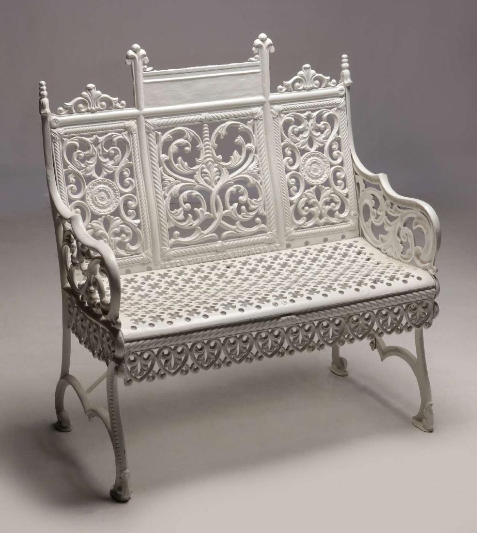 AN IRON GARDEN BENCH SIGNED PETER TIMMES SON 1895 (1 of 10)