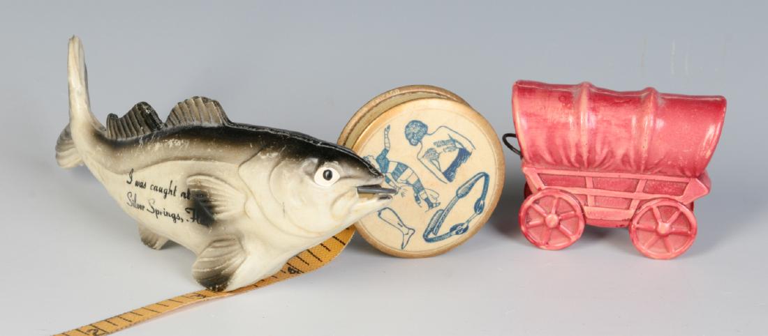 THREE FIGURAL CELLULOID SEWING TAPE MEASURES (1 of 5)