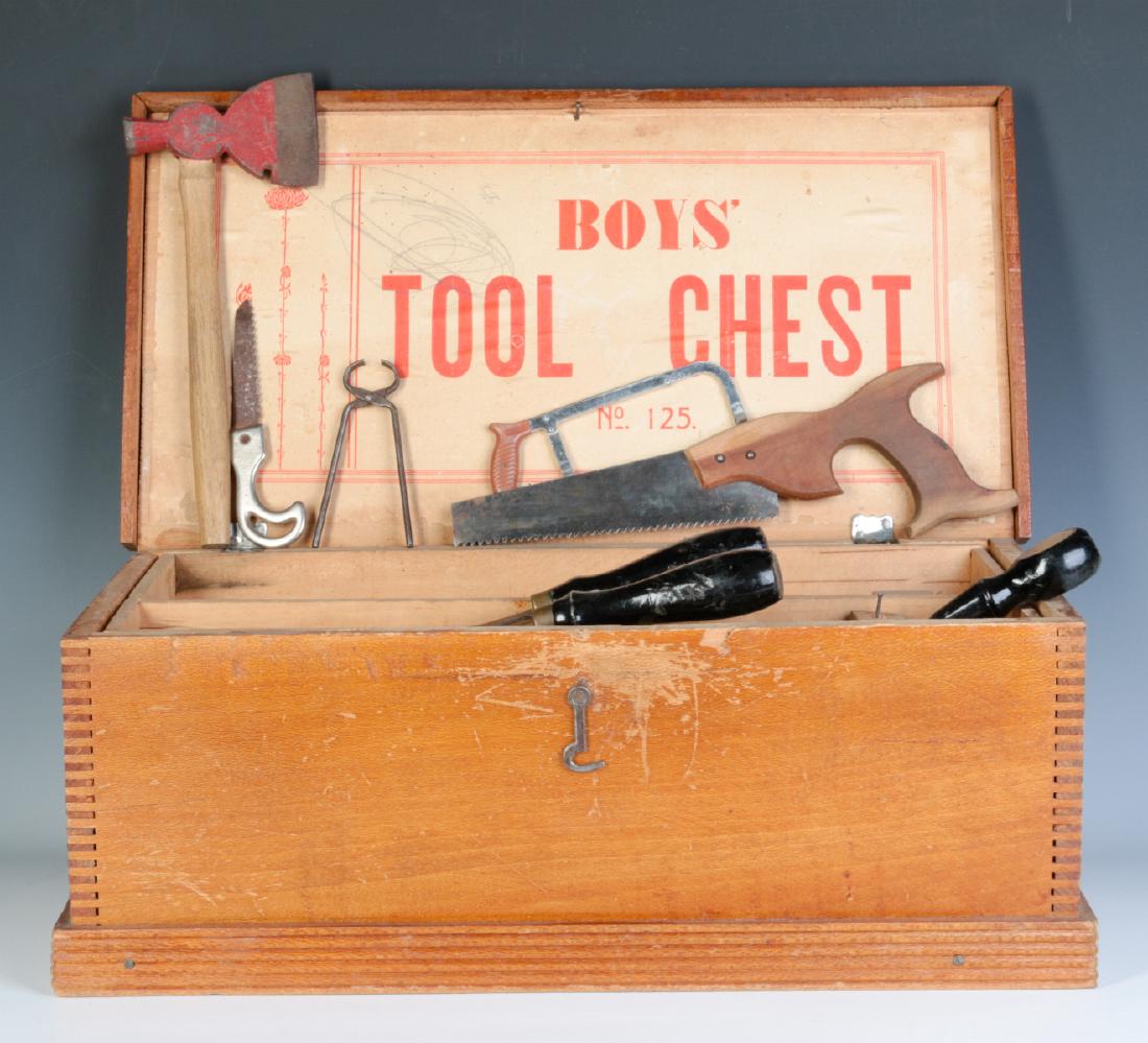 THE BOYS TOOL CHEST, WITH 'TOY' TOOLS, CIRCA 1930s (1 of 13)